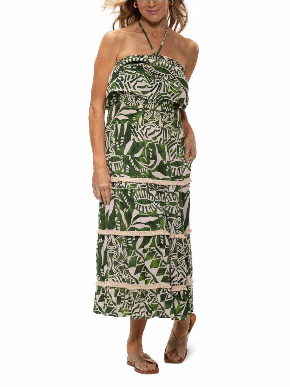 Dotti Women’s Ruffled Smocked-Waist Tiered Coverup Dress Size M